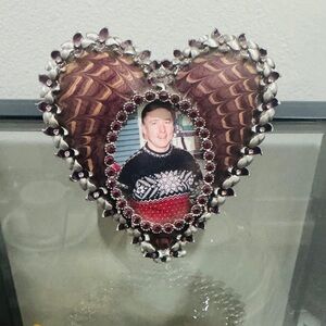 Jay Strongwater Heart Shaped Rhinestone Photo Frame - Purple and Silver